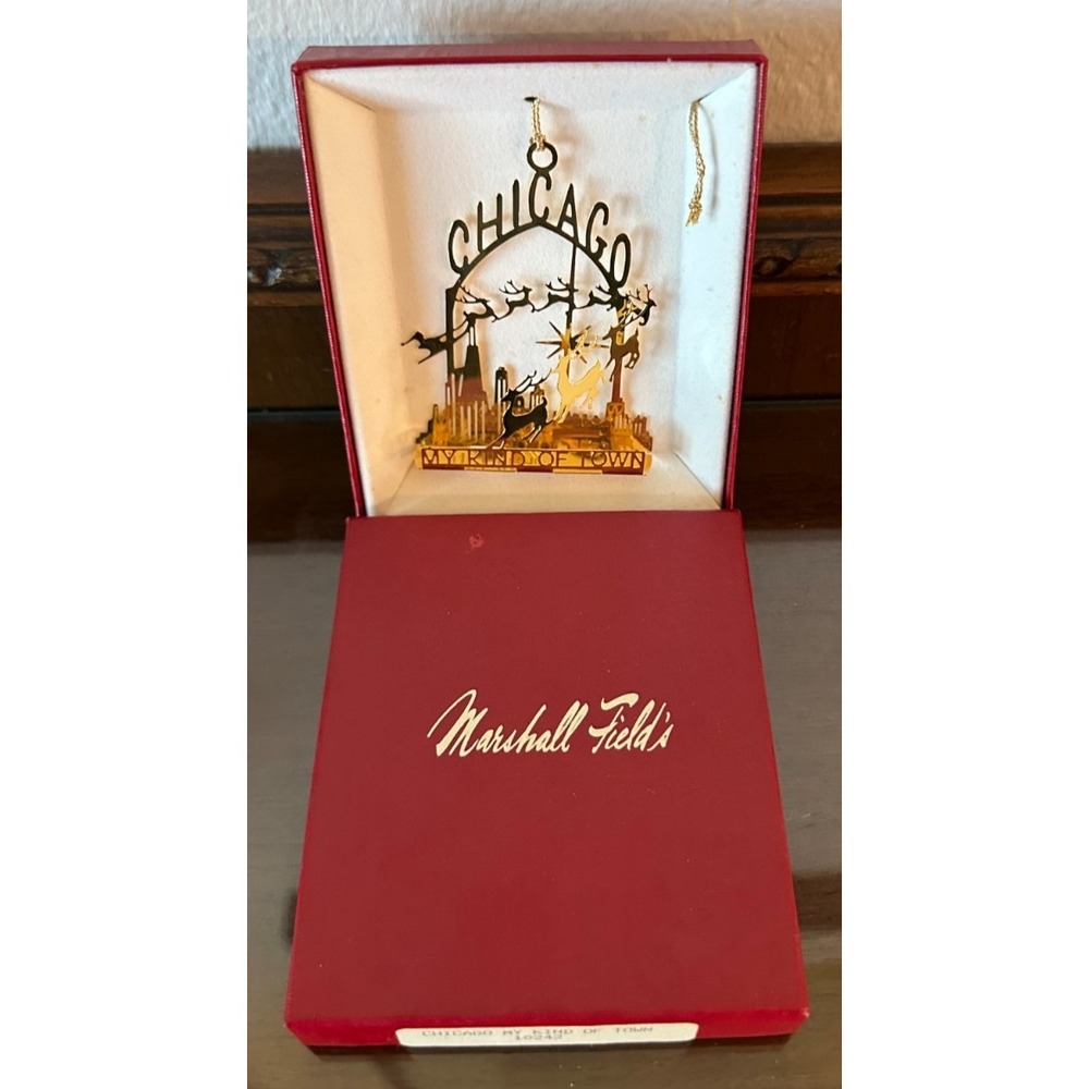 Marshall Field's Chicago My Kind of Town 24kG Over‎ Brass Christmas Ornament